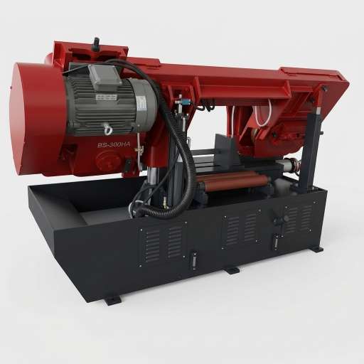 CH-400 horizontal bandsaw rear view showing main motor and cooling system - MFG