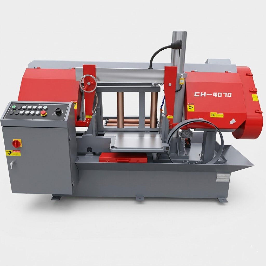 CH-4070 semi automatic horizontal straight cutting bandsaw front rendered view by MFG