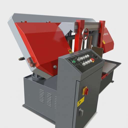 CH-4070 metal cutting bandsaw side detail real shot showing feeding system by MFG