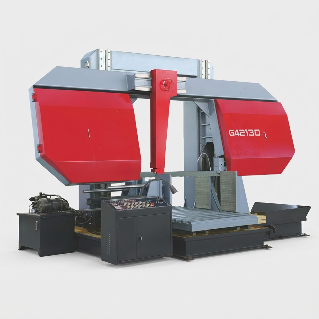 CH-1300 horizontal straight-cutting bandsaw gantry column rear view - MFG