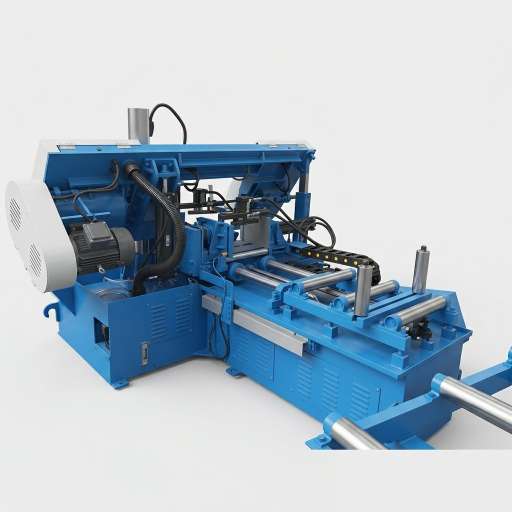 CH-300 horizontal bandsaw rear view showing main motor and cooling system - MFG