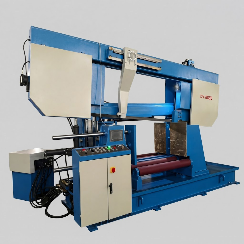 CH-65120 horizontal straight-cutting bandsaw gantry column front view - MFG