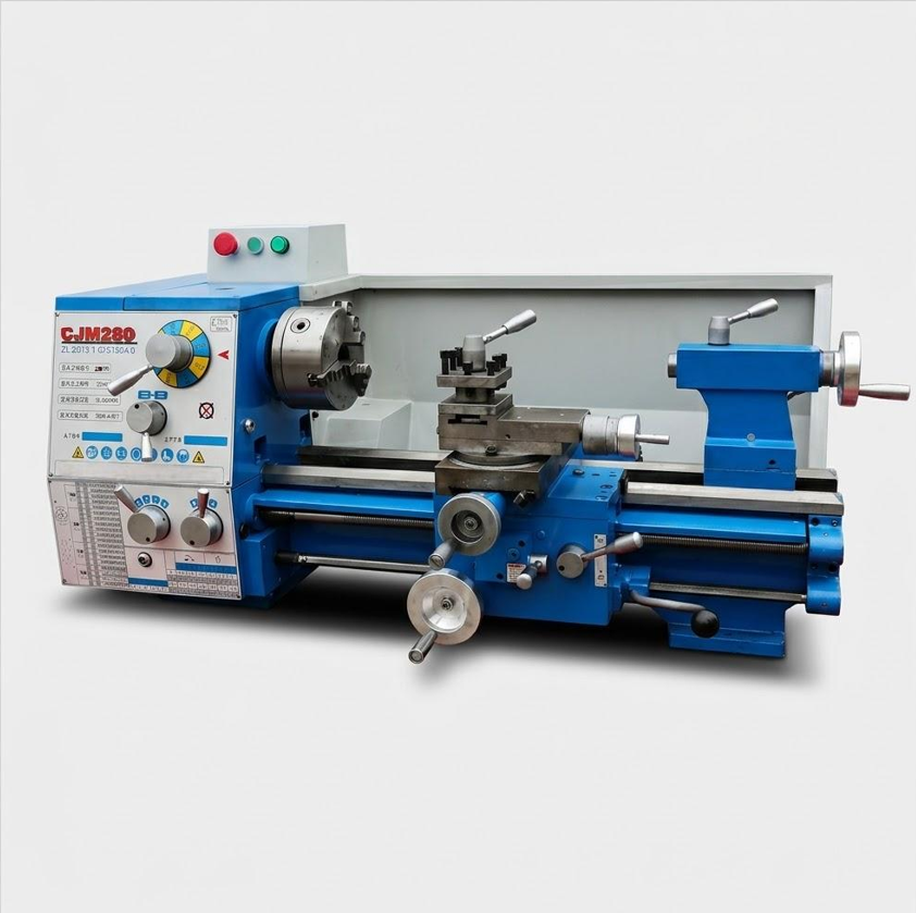 CJM280 light duty bench lathe with 38mm spindle bore and 750W motor by MFG