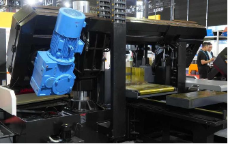 GZ42120 heavy duty bandsaw rear detail real shot displaying main motor and electrical cabinet by MFG