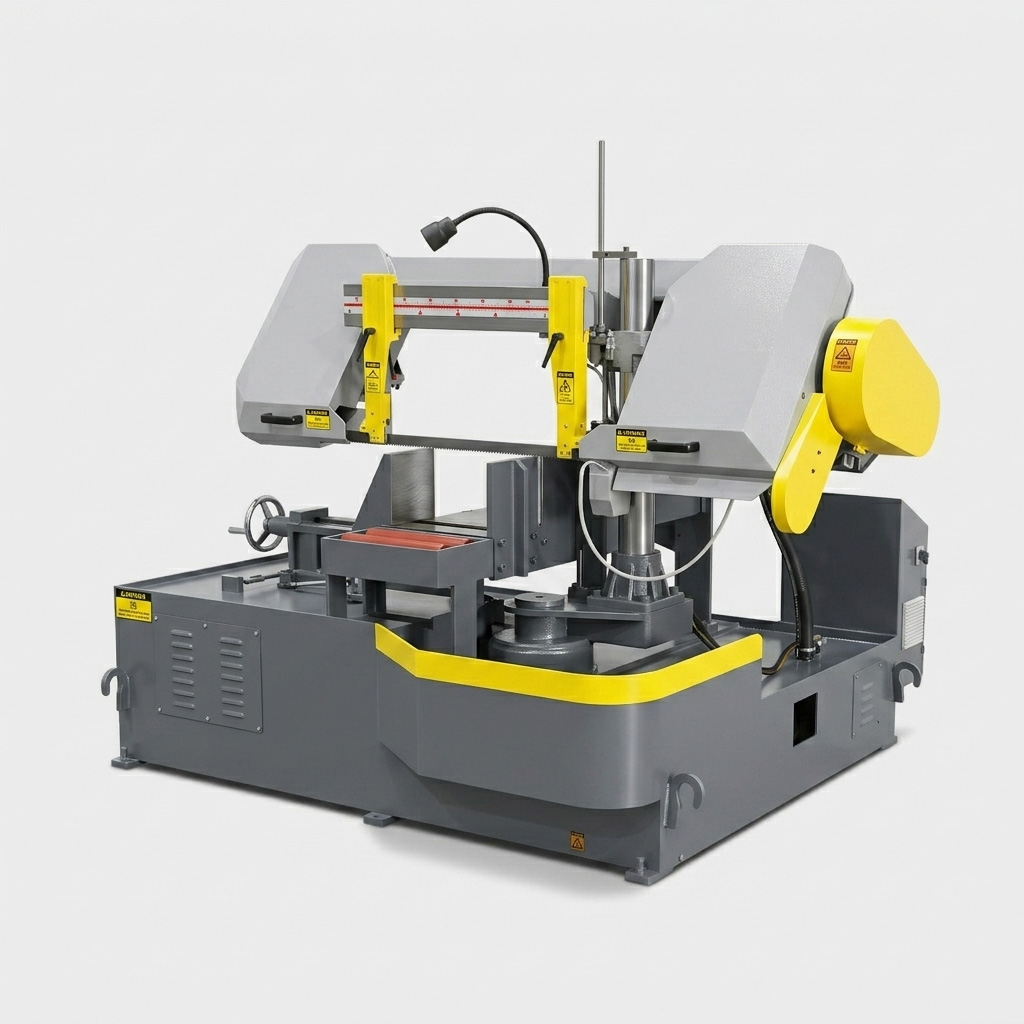 HX-33-50 semi automatic CNC horizontal rotary angle bandsaw for metal profiles and tubes by MFG