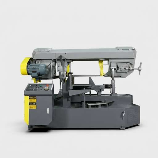 Front view of HX-33-50 semi automatic CNC horizontal rotary angle bandsaw by MFG