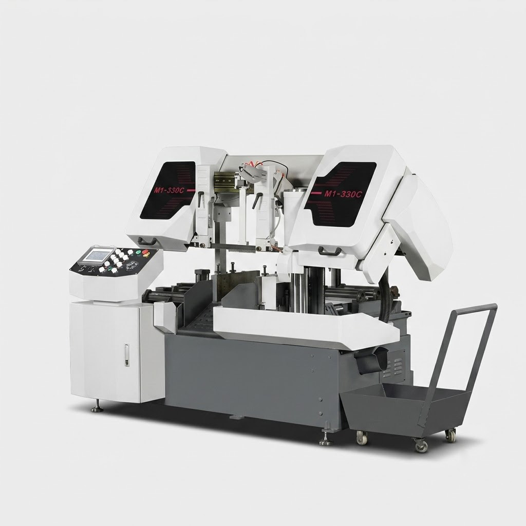 M1-330C CNC horizontal metal band saw showing its compact double-column design by MFG