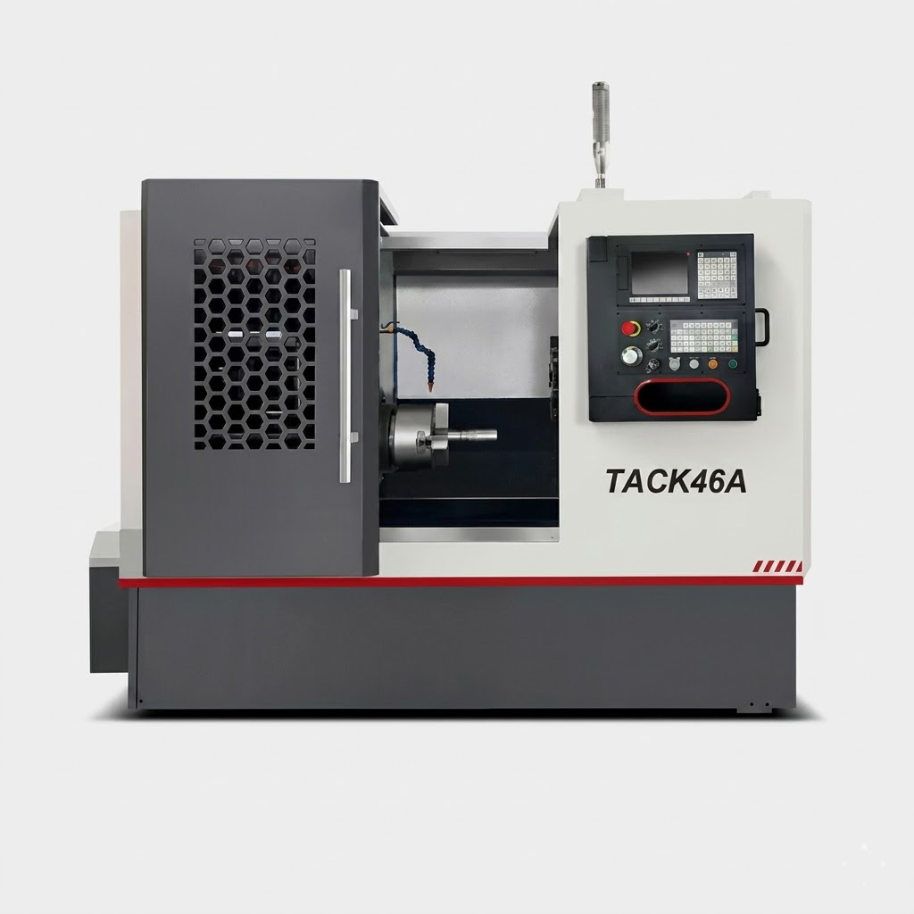 TCK46A 45 degree slant bed CNC lathe with 8 station servo turret by MFG