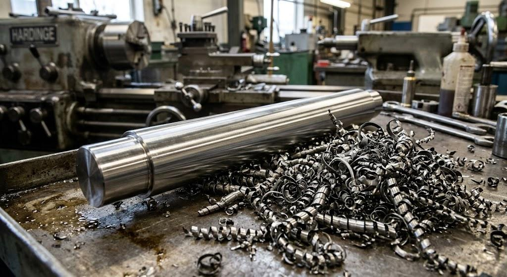 smooth surface finish on a metal shaft after eliminating lathe chatte.png