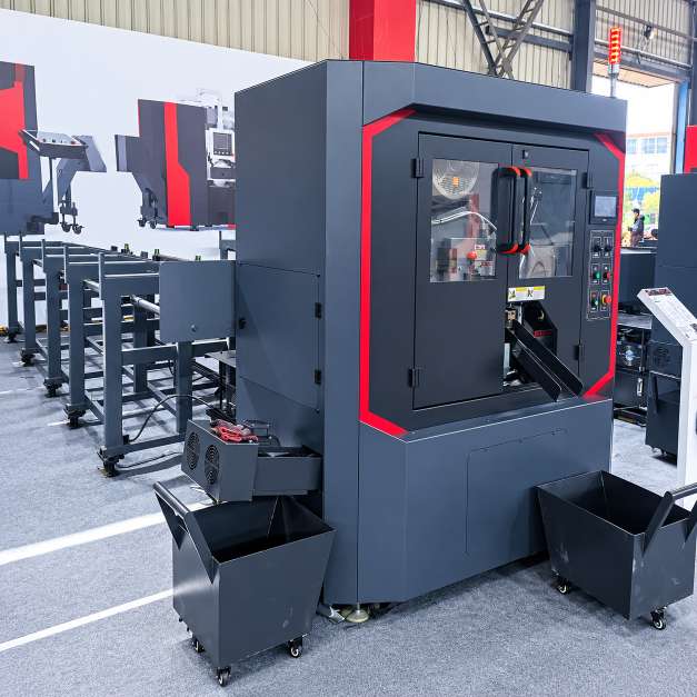 Side profile of X-70 high speed circular saw featuring screw type chip conveyor by MFG